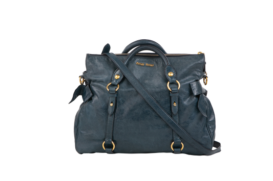 MIU MIU VITELLO BOW SATCHEL PETROLEUM