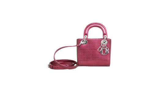 DIOR METALLIC PATENT MICRO CANNAGE MINI LADY DIOR FUCHSIA