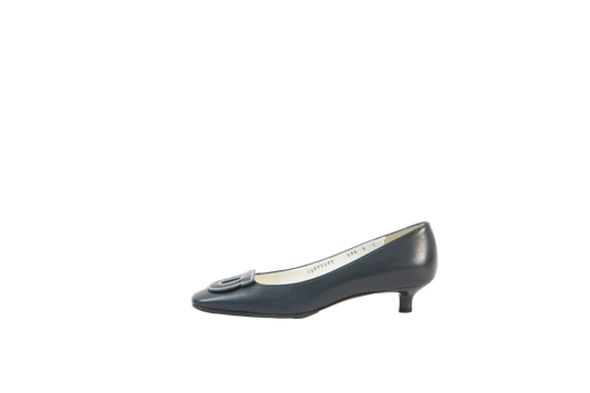 FERRAGAMO SALTO MARINHO E BRANCO BLOCO REDONDO