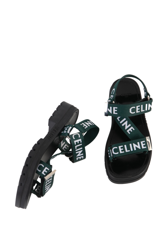 CELINE LEO STRAPPY SANDAL GREEN & BLACK - 37 BR