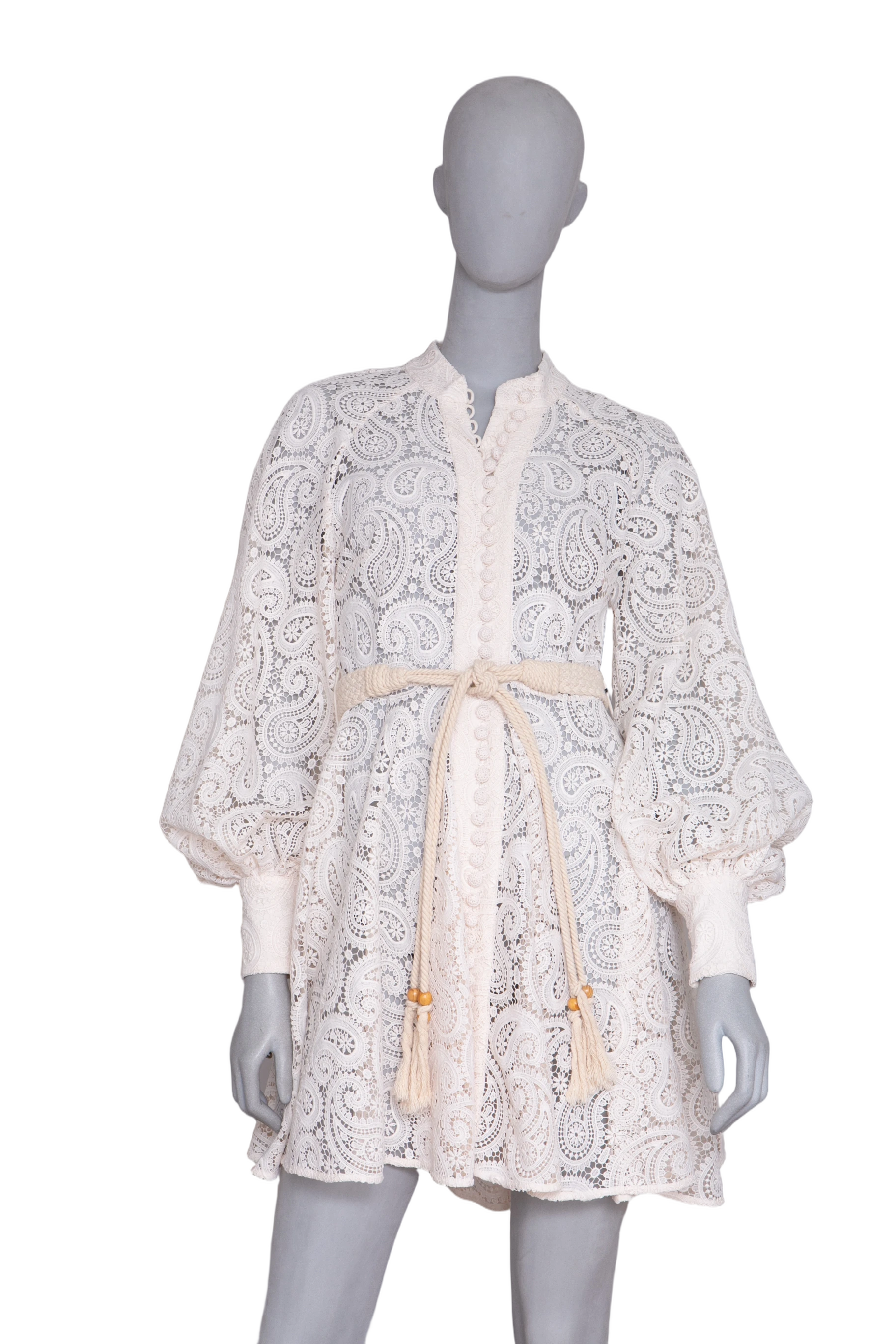 zimmermann amari paisley lace dress Zimmermann inspired Amari Paisley Lace Short Dress in Ivory from our Summer 2020 Collection with macrame belt. Size | Medium & Large Color | Ivory Price