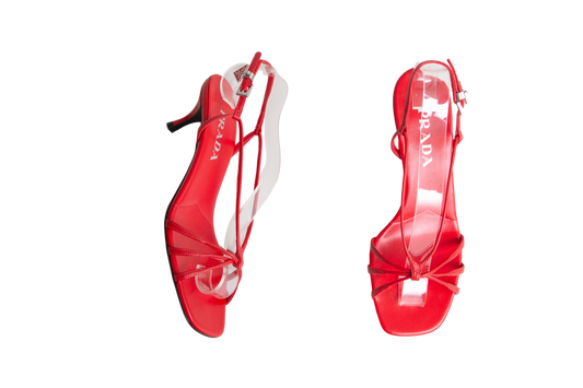PRADA 55MM LEATHER RED SANDALS - 37 BR
