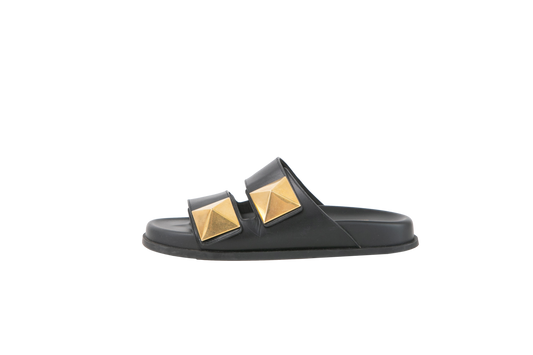 VALENTINO SLIDE ROMAN STUD BLACK - 37 1/2 BR