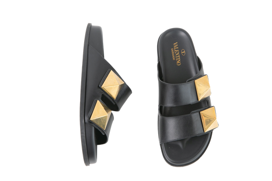 VALENTINO SLIDE ROMAN STUD BLACK - 37 1/2 BR