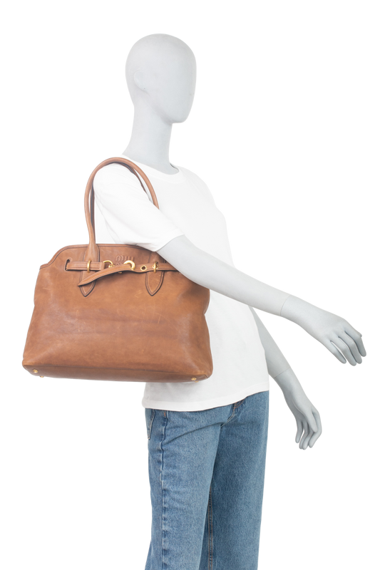 MIU MIU AVENTURE NAPPA TAN LEATHER BAG