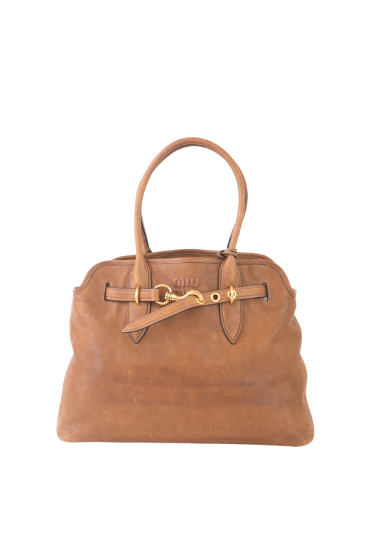 MIU MIU AVENTURE NAPPA TAN LEATHER BAG