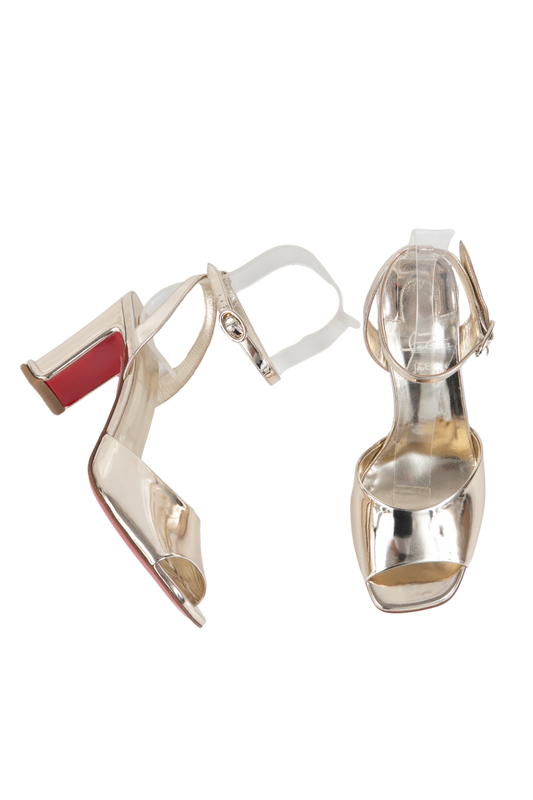 CHRISTIAN LOUBOUTIN SALTO BLOCO ALL CHAMPAGNE - 39 1/2 BR