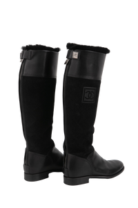 CHANEL HIGH BOOTS CC SUEDE BLACK