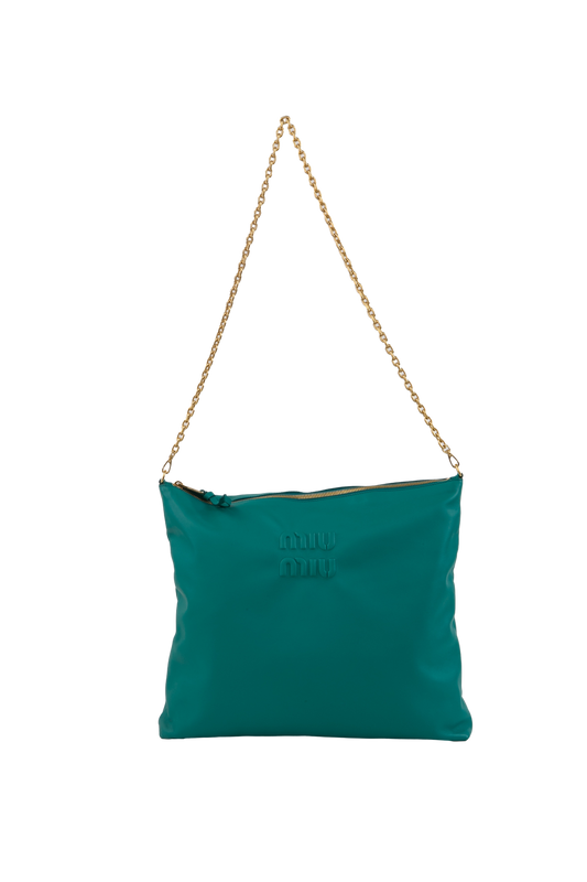MIU MIU LOGO CHAIN HOBO TURQUOISE