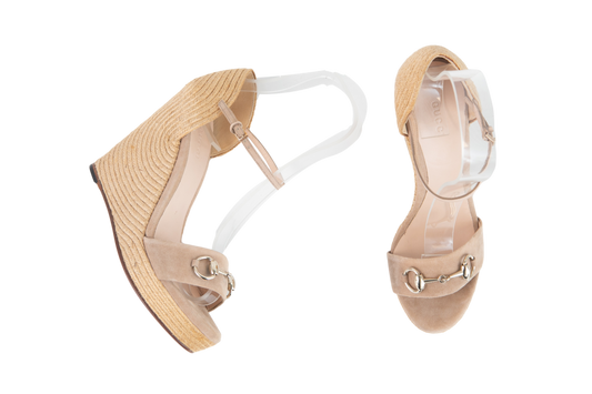 GUCCI ESPADRILLE WEDGE HORSEBIT BEIGE - 38BR