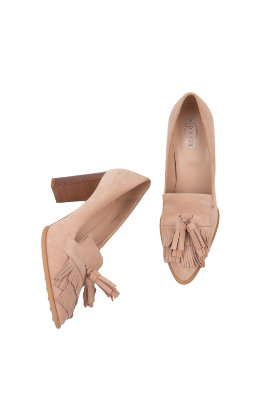 TOD'S SALTO SUEDE PALETA NUDE TASSEL