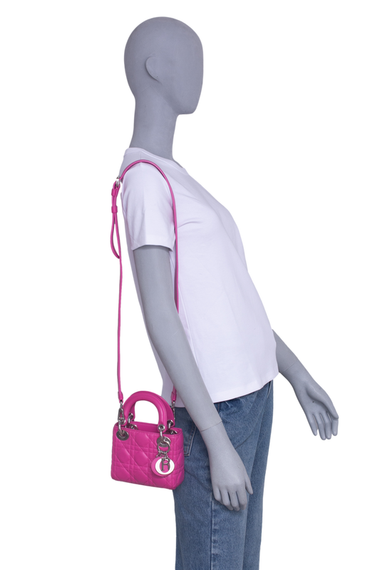 DIOR LADY DIOR MICRO LAMBSKIN CANNAGE PINK