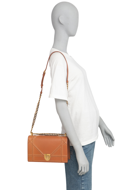 DIOR DIORAMA SMALL STUDDED TAN CHAIN