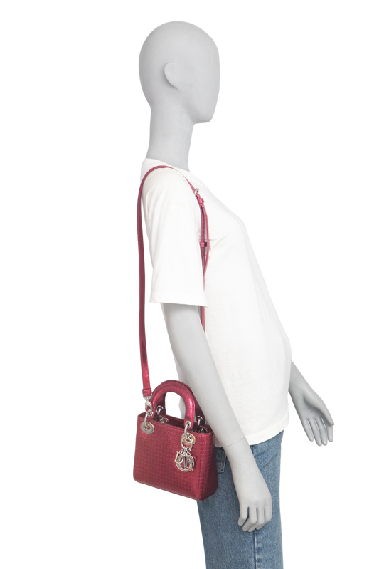 DIOR METALLIC PATENT MICRO CANNAGE MINI LADY DIOR FUCHSIA