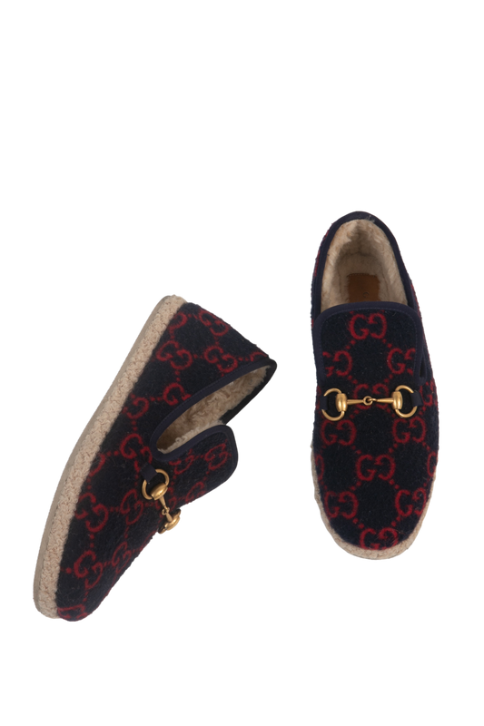 GUCCI MULE LÃ GG LOAFER NAVY & VERMELHO
