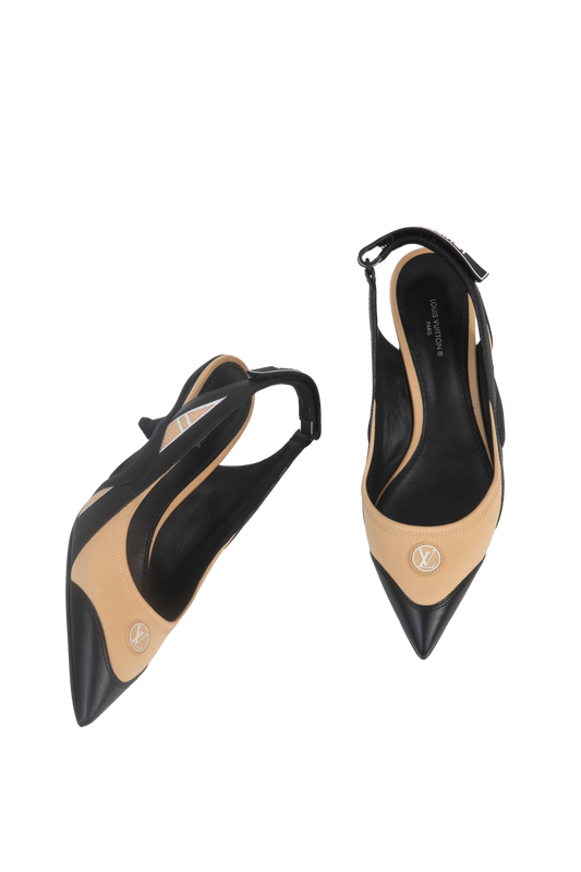 DESAPEGO THASSIA NAVES LOUIS VUITTON SLINGBACK HEELS BEIGE & BLACK