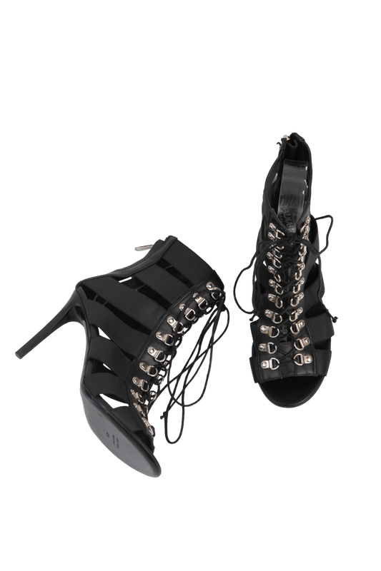 BALMAIN SALTO GLADIATOR BLACK STRAPS SILVER - 37 1/2 EUR
