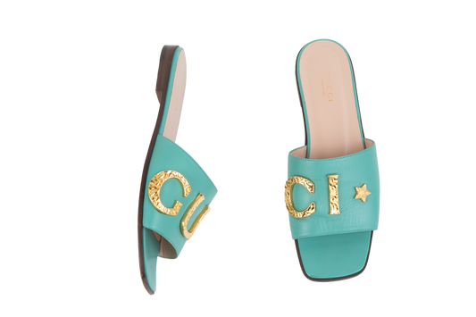 GUCCI SANDAL FLAT LOGO ESMERALDA - 36 BR