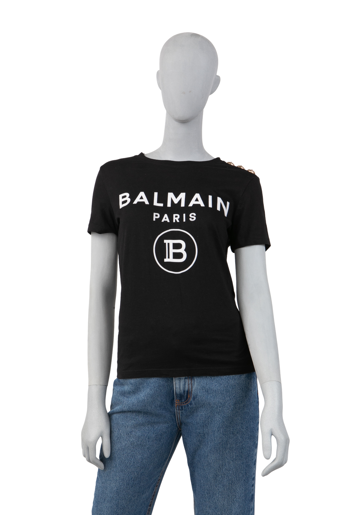 BALMAIN T-SHIRT LOGO PRINT COTTON BLACK