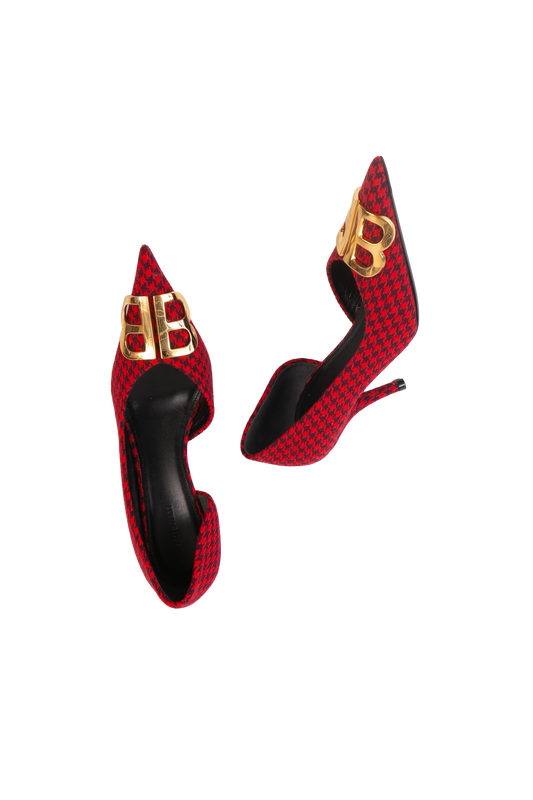 BALENCIAGA RED BB PRINTED WOOL PUMPS - 34 BR