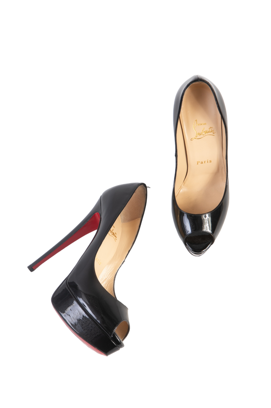DESAPEGO THASSIA NAVES CHRISTIAN LOUBOUTIN PEEP TOE VERNIZ BLACK