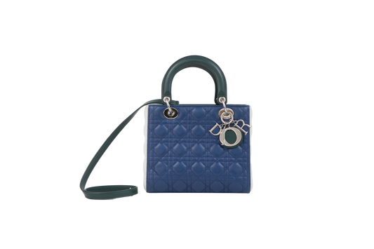 DIOR LADY DIOR MEDIUM BLUE/GREEN/OFF WHITE
