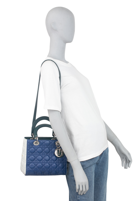 DIOR LADY DIOR MEDIUM BLUE/GREEN/OFF WHITE