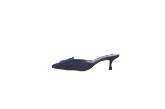 MANOLO BLAHNIK MULE MAYSALE NAVY SLIP-ON SUEDE