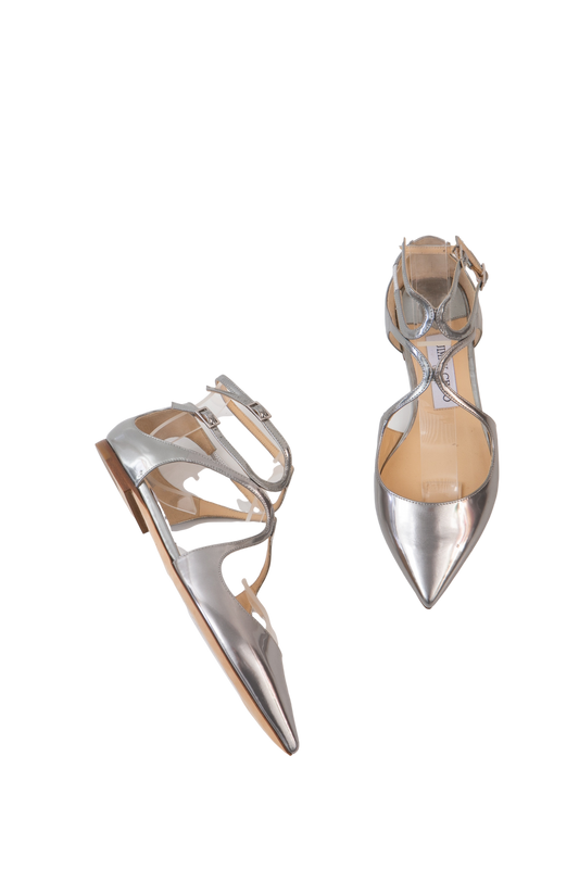 JIMMY CHOO SAPATO VERNIZ PRATA RECORTE