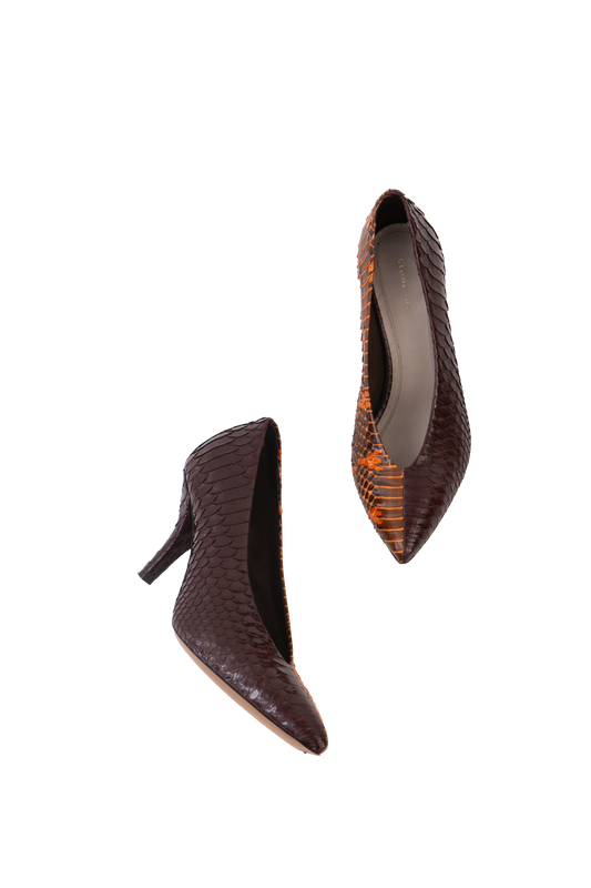 CELINE SCARPIN SNAKE ORANGE & BROWN - 34 1/2 BR