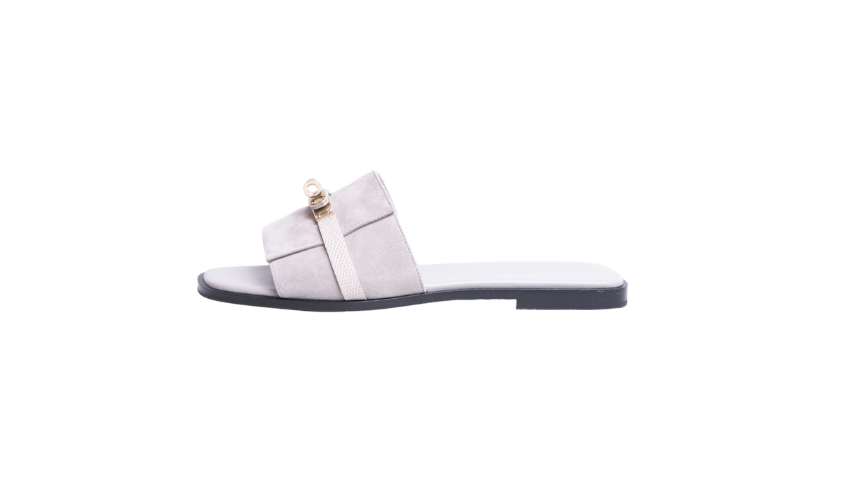 HERMÈS SANDAL GIULIA SUEDE AND SHINY JAVA LIZARD GREY - 39 BR