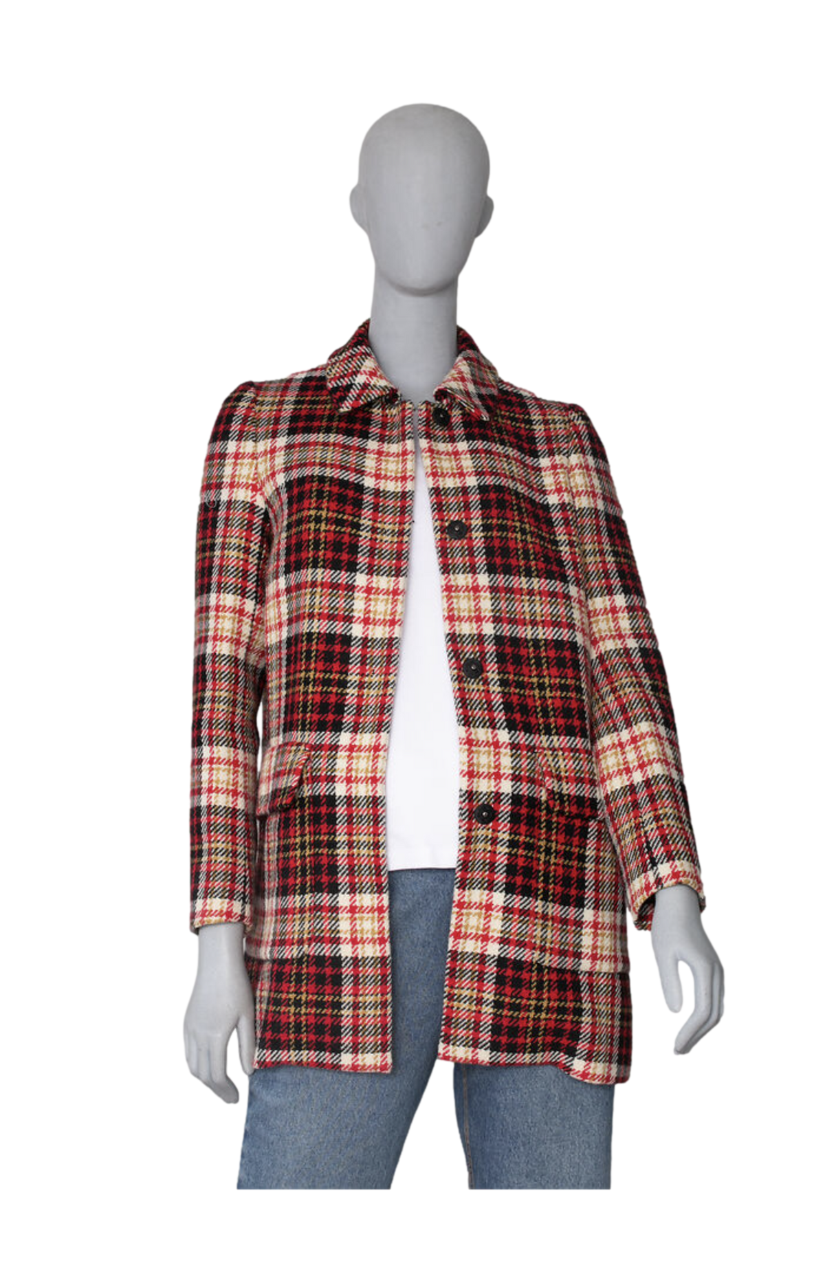 MIU MIU COAT VIRGIN WOOL RED CHEKERED