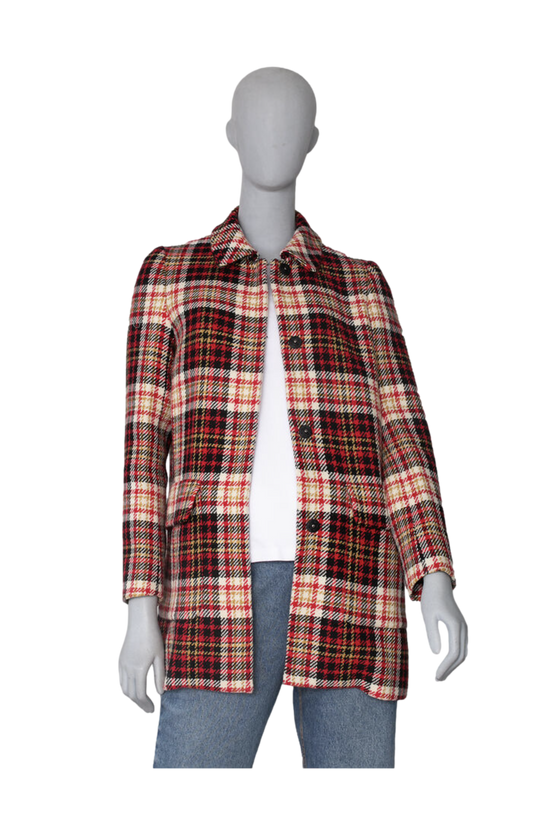 MIU MIU COAT VIRGIN WOOL RED CHEKERED