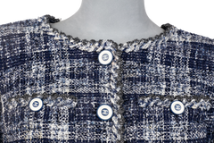 CHANEL JACKET CROPPED TWEED NAVY & WHITE