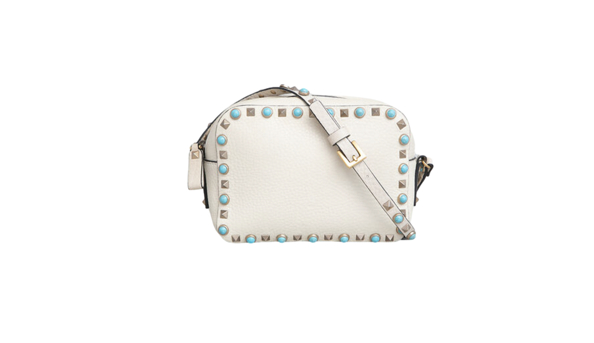 VALENTINO CAMERA ROCKSTUD OFF WHITE/TURQUOISE STUDS