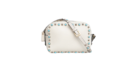 VALENTINO CAMERA ROCKSTUD OFF WHITE/TURQUOISE STUDS