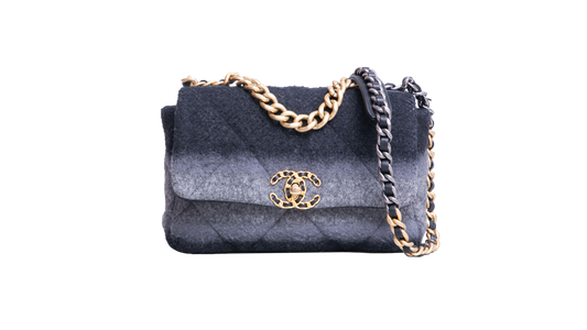 CHANEL 19 FLAP SMALL WOOL QUILTED GREY/BLACK