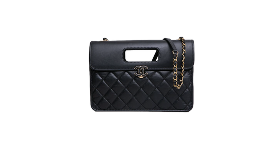 CHANEL AGED CALFSKIN GRAPHIC CATCH FLAP BLACK