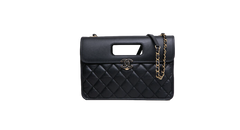 CHANEL AGED CALFSKIN GRAPHIC CATCH FLAP BLACK