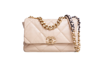 CHANEL 19 MEDIUM 3 FLAP BAG LAMBSKIN CREAM HDW GOLD 2020