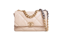 CHANEL 19 MEDIUM 3 FLAP BAG LAMBSKIN CREAM HDW GOLD 2020