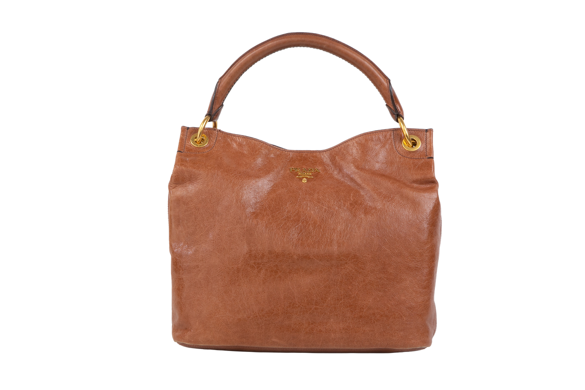 PRADA HOBO VITELLO LUX CARAMEL