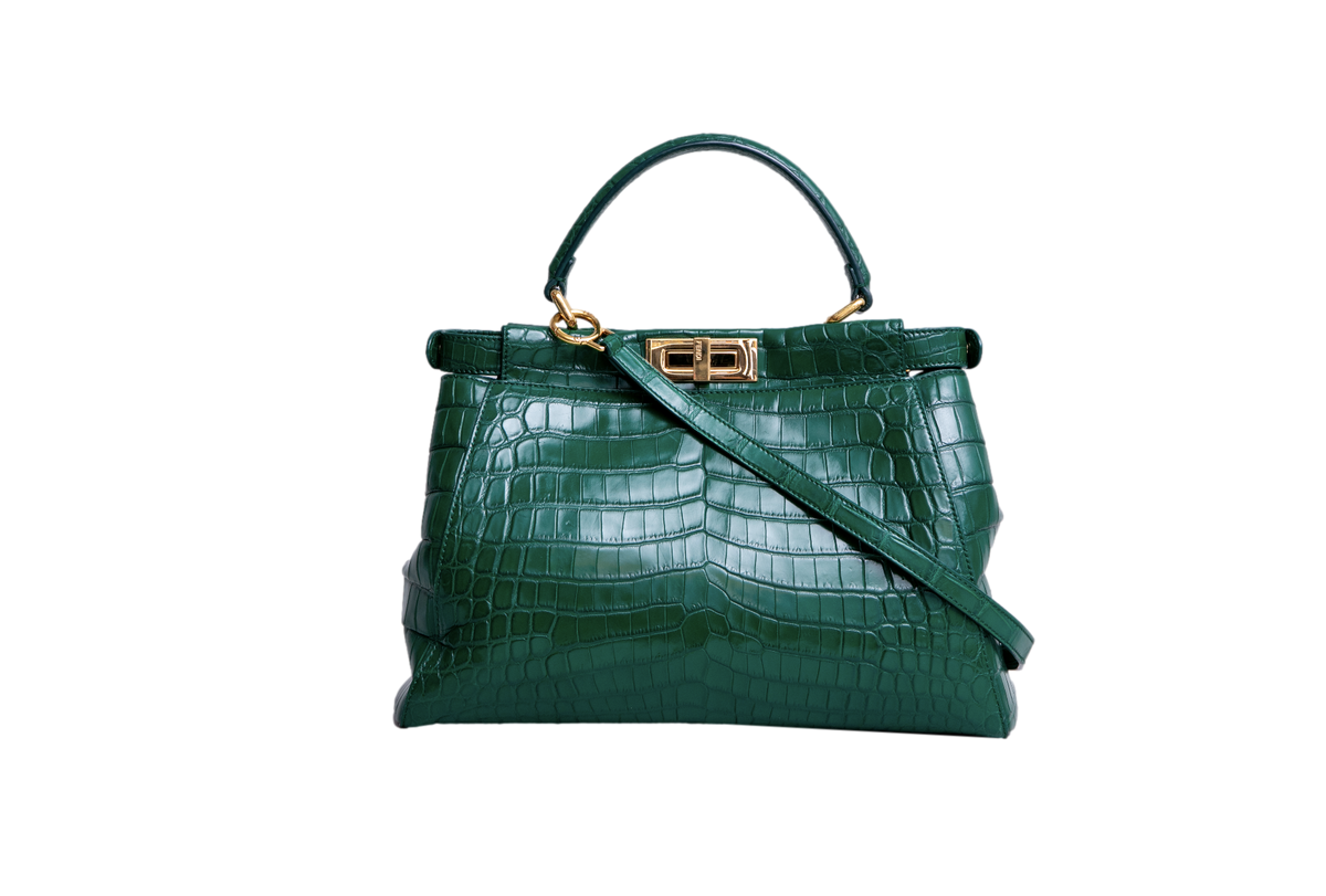 FENDI PEEKABOO MEDIUM CROCO EMBOSSED GREEN