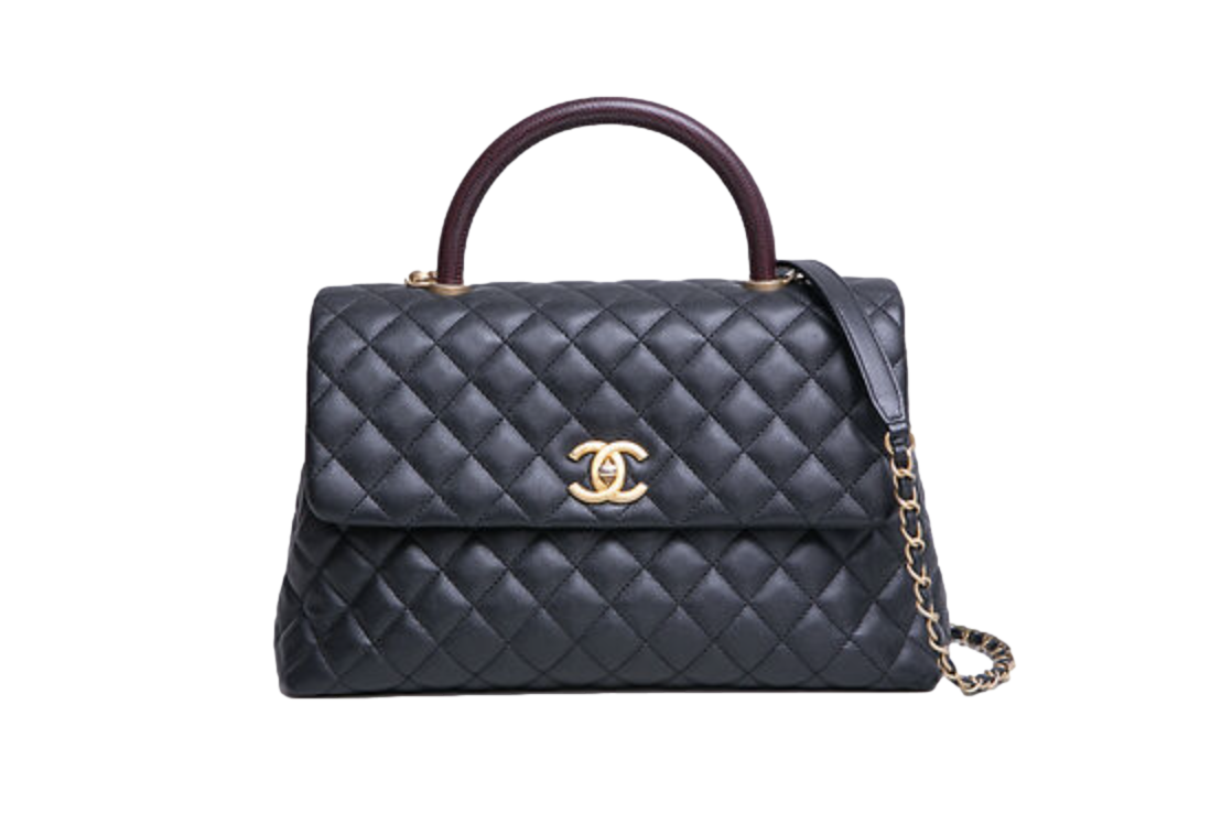 CHANEL COCO MEDIUM CAVIAR TOP HANDLE LIZARD BLACK 2019