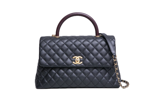 CHANEL COCO MEDIUM CAVIAR TOP HANDLE LIZARD BLACK 2019