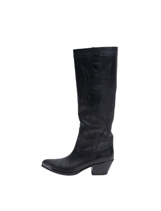 CELINE HIGH BOOTS WESTERN W/METAL TOE IN BLACK - 38 BR