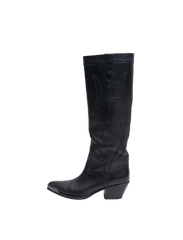 CELINE HIGH BOOTS WESTERN W/METAL TOE IN BLACK - 38 BR