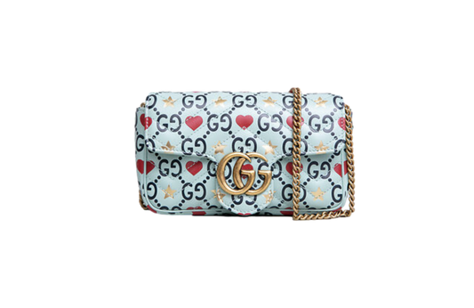 GUCCI SUPER MINI VALENTINE'S DAY GG MARMONT GREEN AND HEART