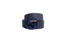 GUCCI BELT INTERLOCKING G LOGO LEATHER NAVY