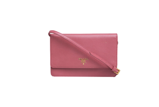 PRADA WOC FLAP ON STRAP SAFFIANO PINK